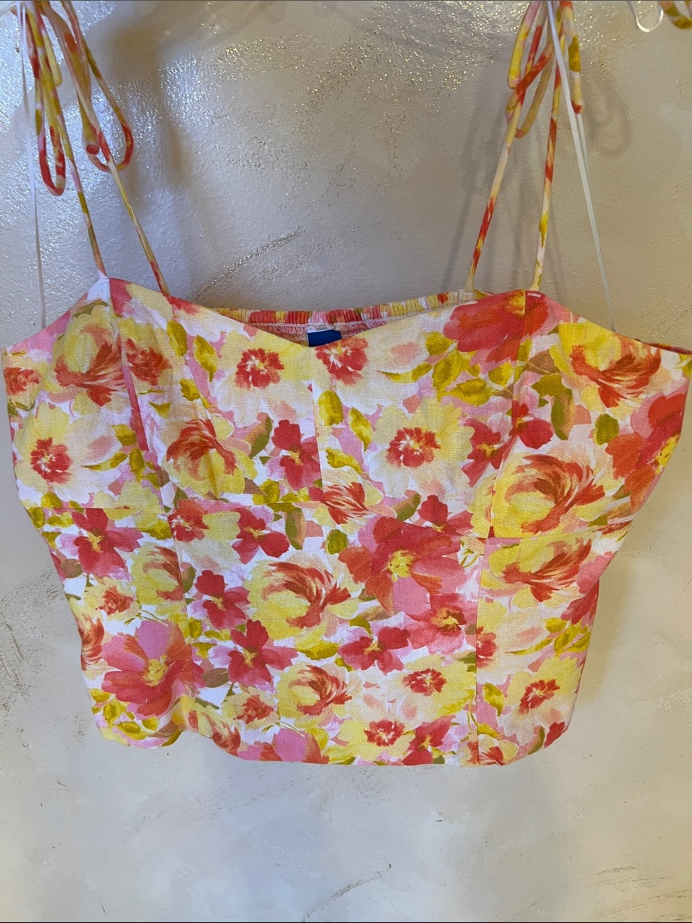 Floral Tie-Strap Crop Top in Pink & Yellow